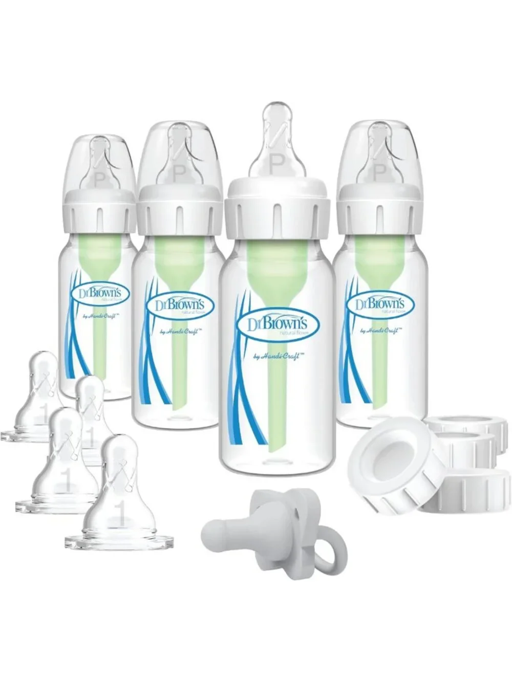 Anti-Colic Breast to Bottle Feeding Set, Slow Flow Nipples, Silicone Pacifier